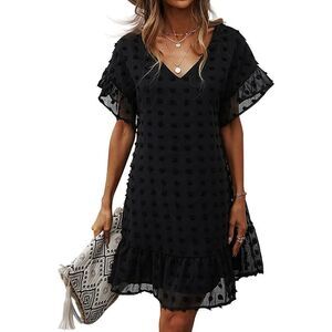 BONTIME Women's V Neck Flowy Dress - Swiss Dot & Cute Summer Dress for Women, Ru